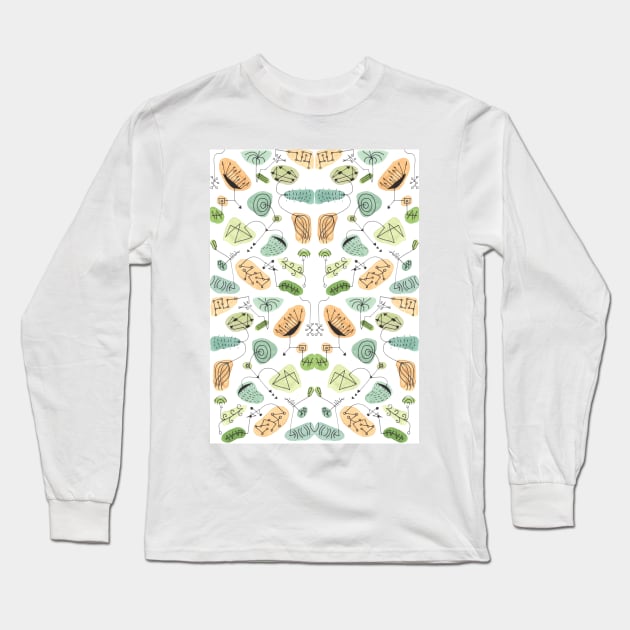 Abstract Mid Century modern Watercolor in Teal Orange and Green Long Sleeve T-Shirt by gloobella